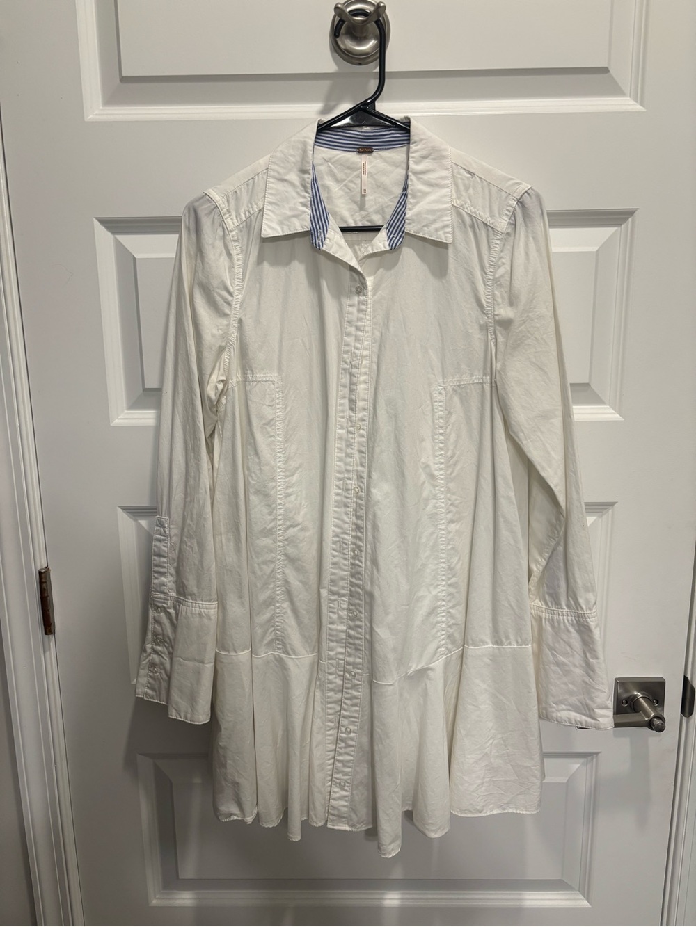 Free People White Longline Shirt Dress with Contrast Collar